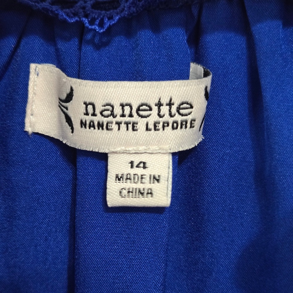 Nanette Lepore Royal Blue Clip Dot Ruffle Tiered Mini Dress Size 14 - Picture 3 of 7